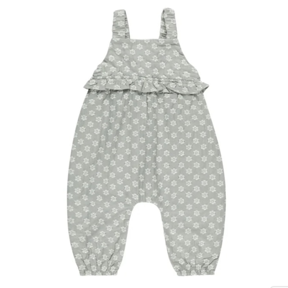 Rylee + Cru Kinsley Seafoam Jumpsuit Romper Fully Embroidered with Flowers 2-3T